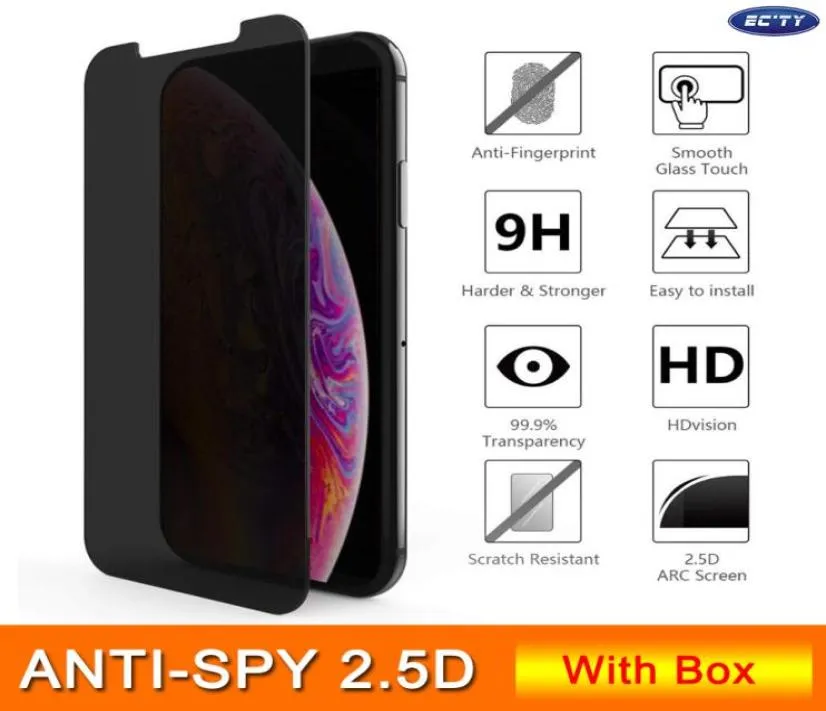 Privacy Antispy schermbeschermfolie voor iPhone 12 11 PRO XR XS MAX X 8 7 voor Samsung J7 M41 A50 25D gehard glas met doos7742877