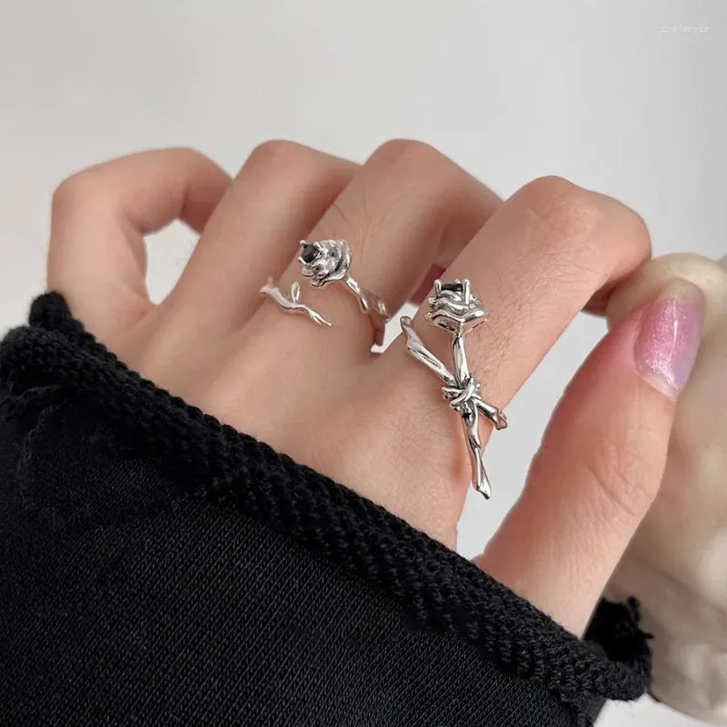 Cluster Rings PANJBJ 925 Sterling Silve Zircon Rose Ring For Women Girl Gift Hip Hop Irregular Design Adjustable Jewelry Drop