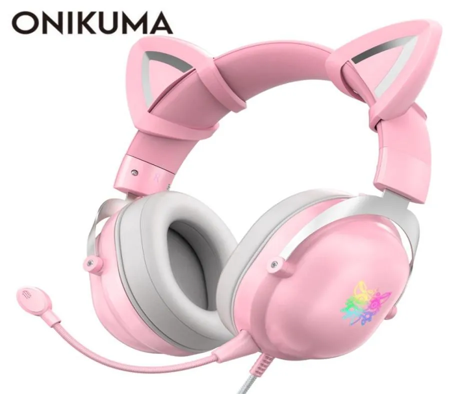 ONIKUMA PS4 Cat Ear Headset Casque Wired Stereo PC Gaming Kopfhörer mit Mikrofon LED-Licht für PS4Xbox One ControllerLaptop4421633