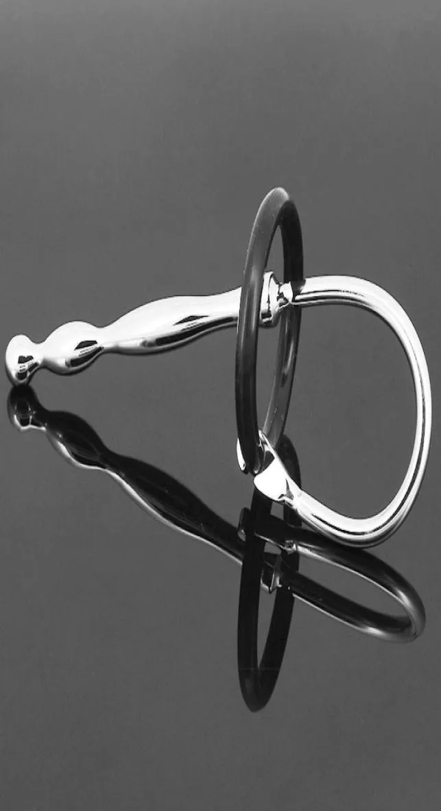 Latest Male Stainless Steel Urethral Sounding Stretching Stimulate Bead Dilator Penis Plug With Cock Ring BDSM Sex T9355875