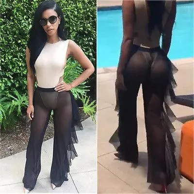 Swimwear Suit Pant Trousers Sexy Ruffles Swim Pants Women Beach Mesh Sheer Bikini Cover Up Swimwear Bathing