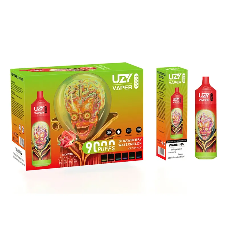 Uzy Vaper Puff 9000 Disponibla E Cigaretter 9K Puffs Vape Pen Device Mesh Coil 18 ml POD Laddningsbart batteri med RGB -lampor förångare