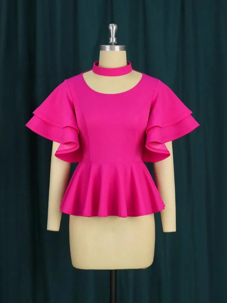 Camiseta AOMEI Blusa Halter Peplum Verão Tops Curtos Babados Manga Mulheres Diariamente Casual Festa Senhoras Noite Cocktail Tamanho Grande Bluas XL