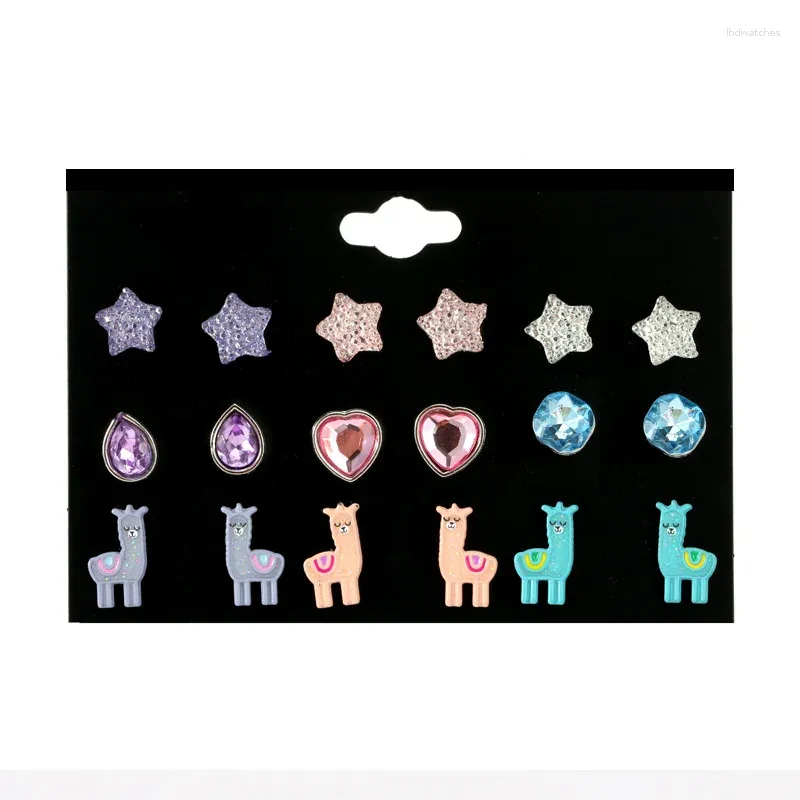 Stud Earrings 9pairs/set Cute Five-Pointed Star Water Drop Loving Heart Animal Children's