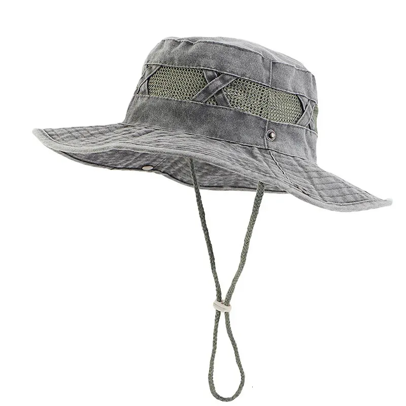 Casual unissex malha respirável aba larga escalada chapéu de pesca verão balde panamá ao ar livre safari boonie praia boné 240103