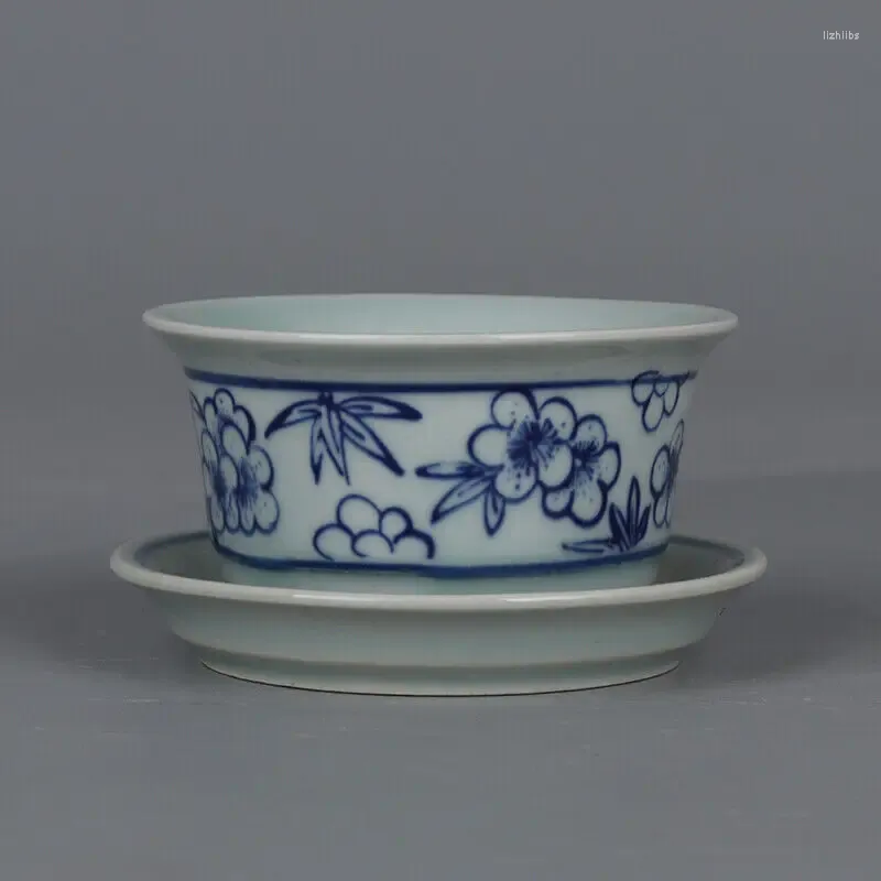 Bouteilles Chinois Ming Wanli Pot En Porcelaine Bleu Et Blanc Motif Fleurs Pot De Fleurs 3.82"