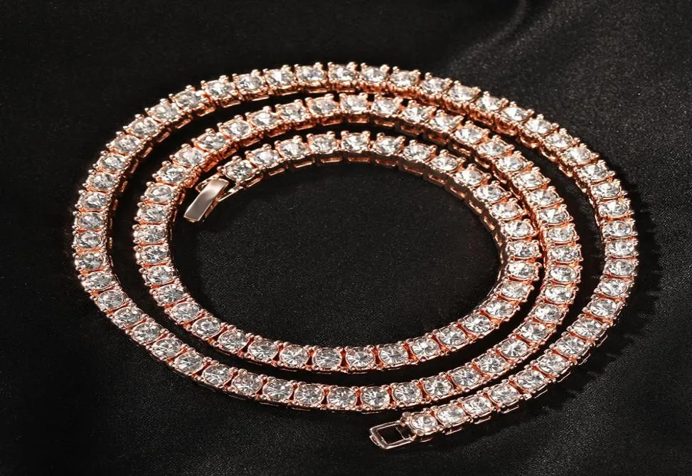 3mm4mm Diamond Tennis Chain Necklace Bling Gold Plated Jewelry Hip Hop Chains Necklace6322173