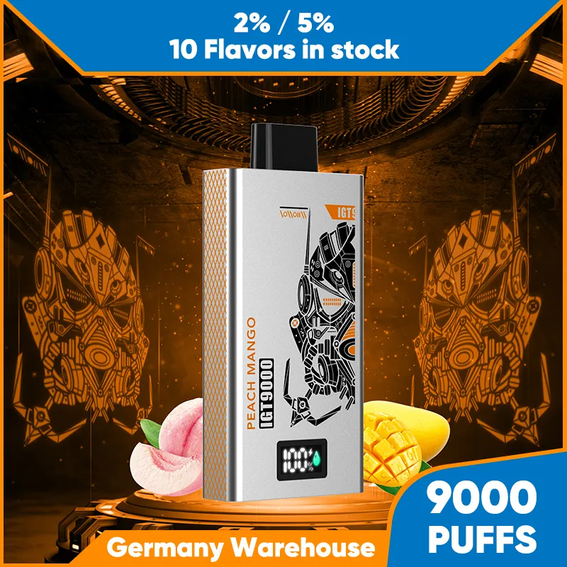 EU Hot Sale 12k 10k 9k 6k Puffs Bar Disposable Vape Mesh Coil Prefilled E Cigarette Kits 10 Fruit Flavored 2% 5% Nic 9000 Puffs Vaper Pod hookah Pen Power Screen LED Light