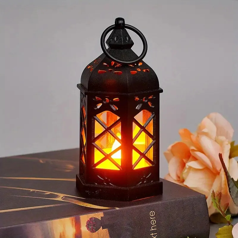 1pc Retro Hexagonal Design LED Lamp, Electronic Candle Light For Indoor Outdoor Decoration With 3* AG13 Battery Powered, Halloween & Christmas Decorations