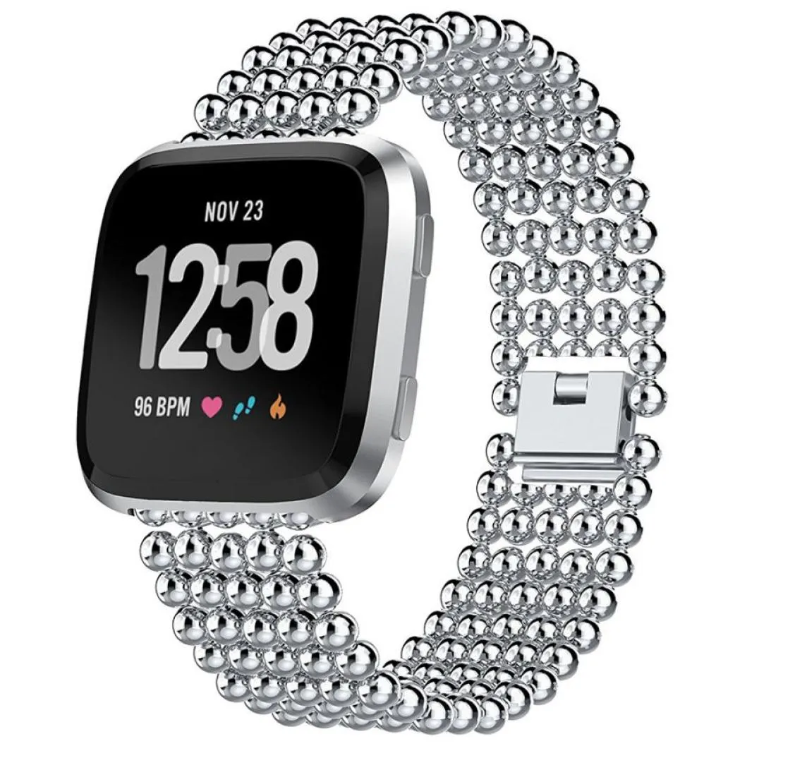 For Fitbit Versa Five Beads Round Beads metal Alloy Watch Band replacment strap wristband silver black 2 colors6242563