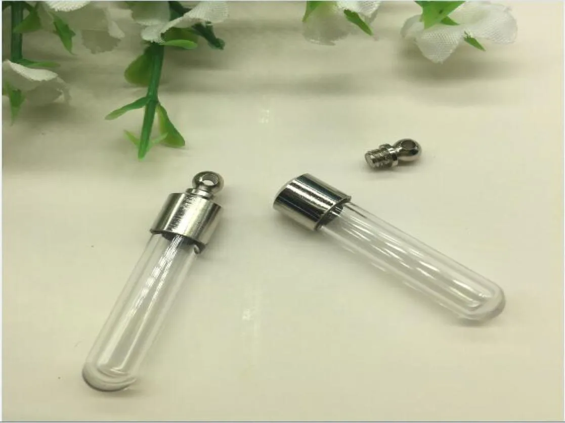 50PCSLOT SCREW CAP Tube 356mm Glass Injektionsflaska Pendant Crystal Glass Parfym Locket Risinflaska Skruv Cap Halsband Charm Fill Bottle7804853