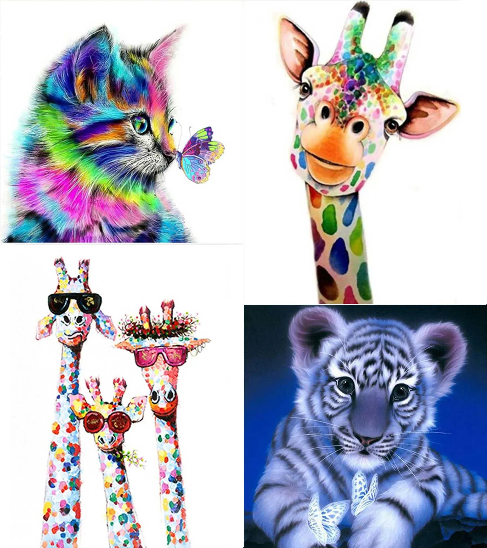 Painting 4Pack DIY Diamond Painting, 5D Shiny Resin Animal Art Paintings Kits for Adults and kids, Hanging on the Wall as Home Shop Office