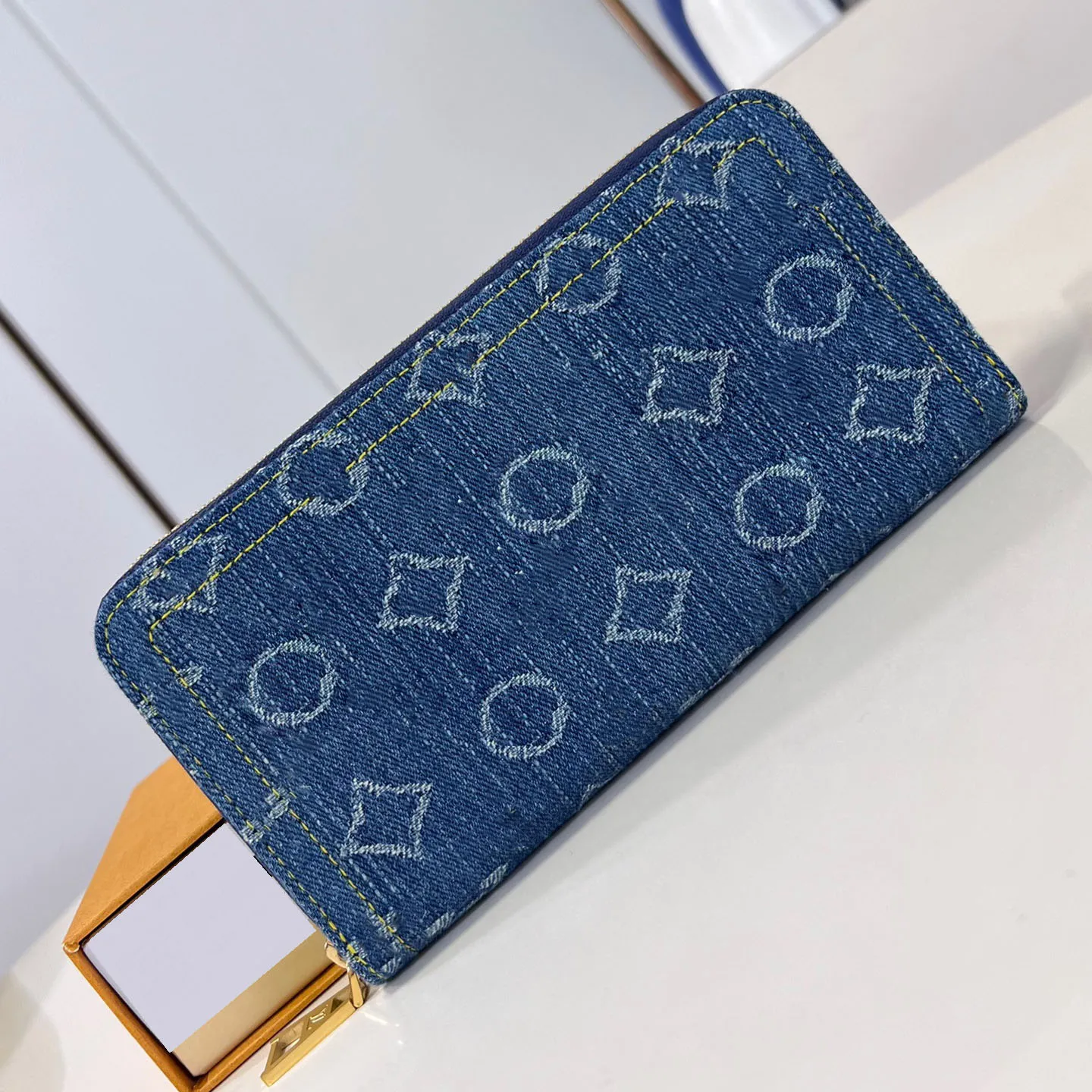 24SS vrouwen sluwe zippy lange korte portefeuilles handtas denim blauw klassieke bloemen luxe ontwerpers tas dames reis portemonnee munt portemonnee met originele b