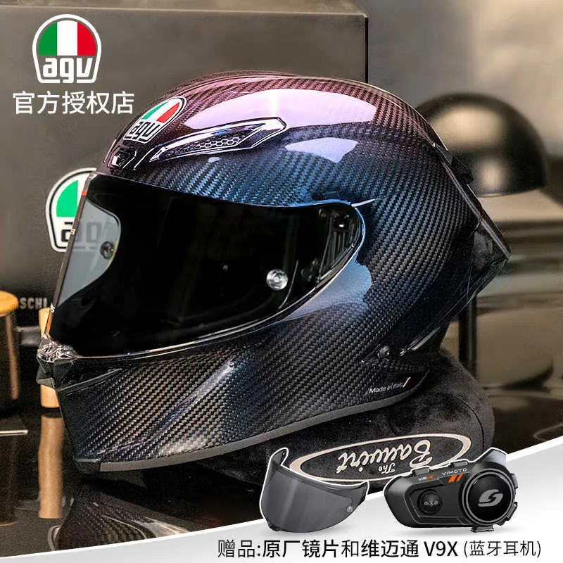 Premium Motorcycle Helmet: Safety Certified, Full Face Carbon Fiber,  Chameleon Ice Blue Design, All-Season Comfort, Anti-Drop Protection