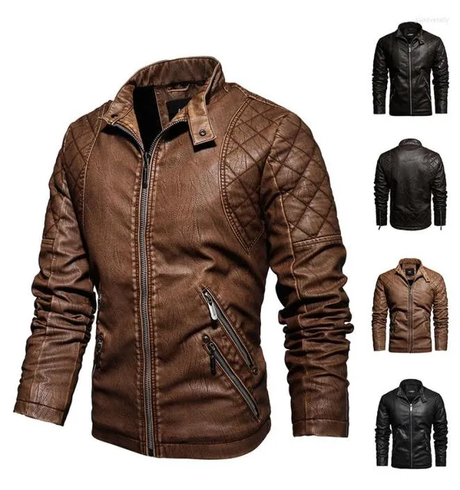 Men039s Kurtki kurtka motocyklowa jesienna zimowa płaszcz męski fałszywy skórzany man man Casual Brown Moto Biker zamek błyskawiczny Men1802110