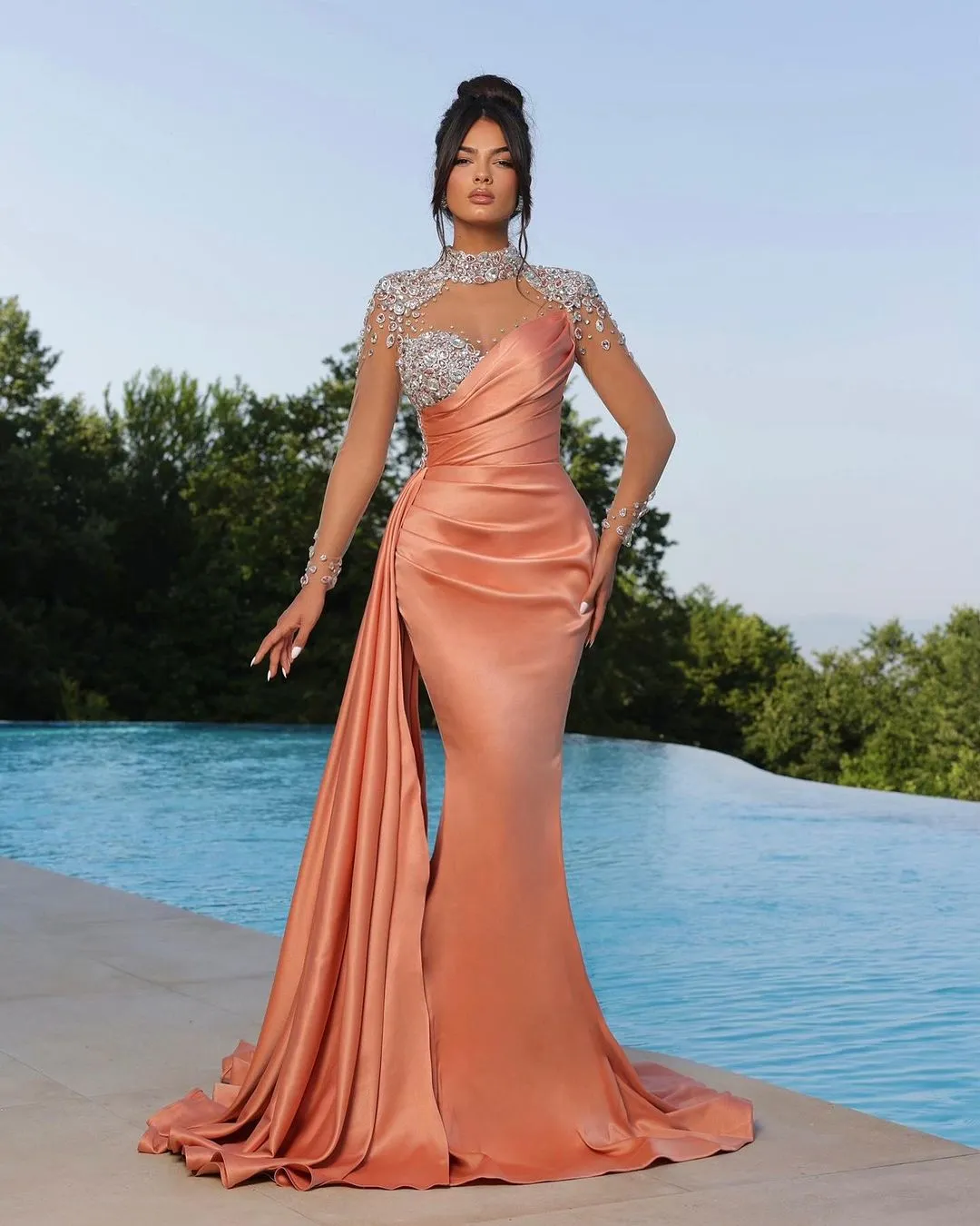 fancy beaded dresses Elegant & Luxurious Pearls Straps Beaded Long Prom Dress Evening Gowns QP3168 US2 / Custom Color main image 1