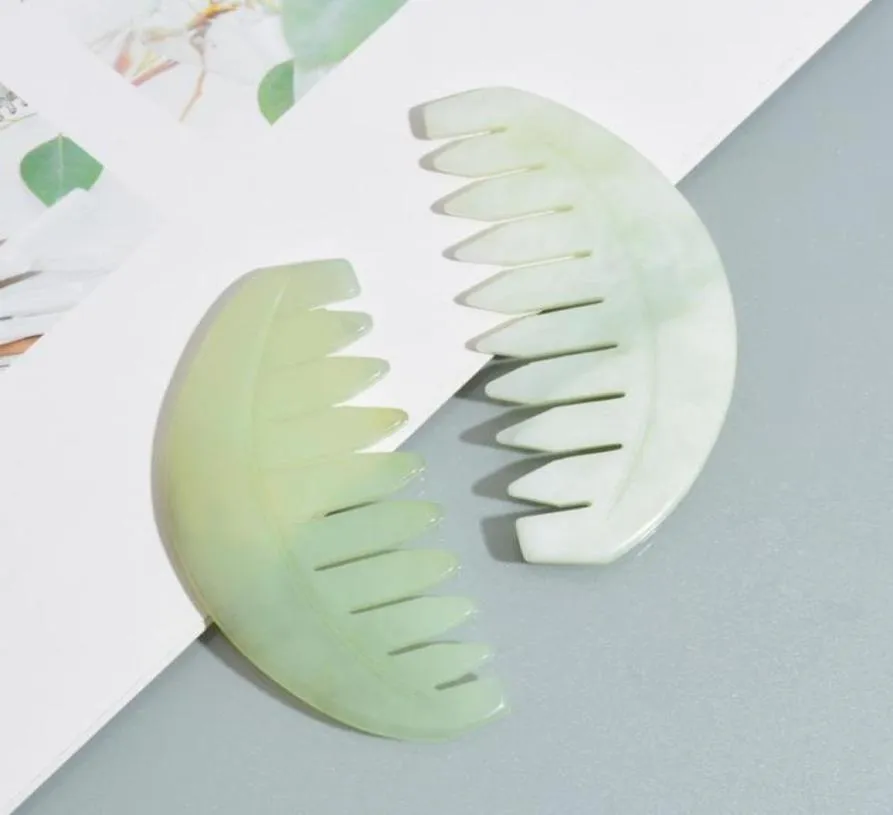 Nature Jade Comb Massage Spa Head Therapy Behandling på GUA SHA Board Scalp Massager Hair Brushes4850850