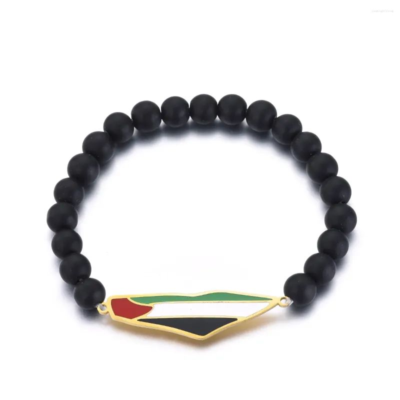 Hanger Kettingen Palestina Kaart Met Vlag Zwarte Kralen Armband Sieraden Kaarten Kettingen