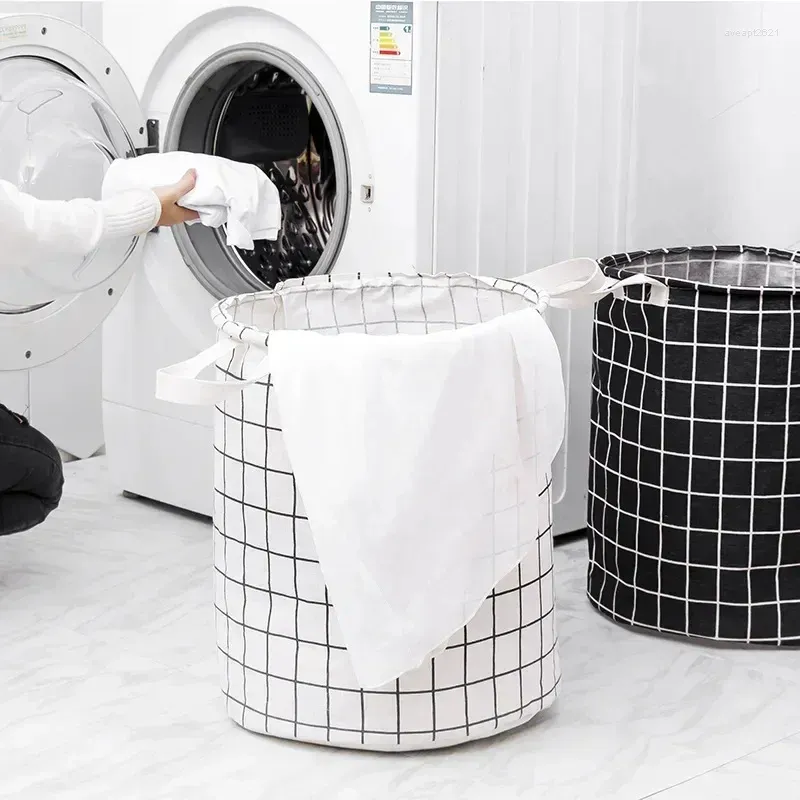Sacos de lavanderia capacidade grande casa cesta de algodão dobrável roupas balde brinquedos organizador à prova dwaterproof água armazenamento de linho redondo