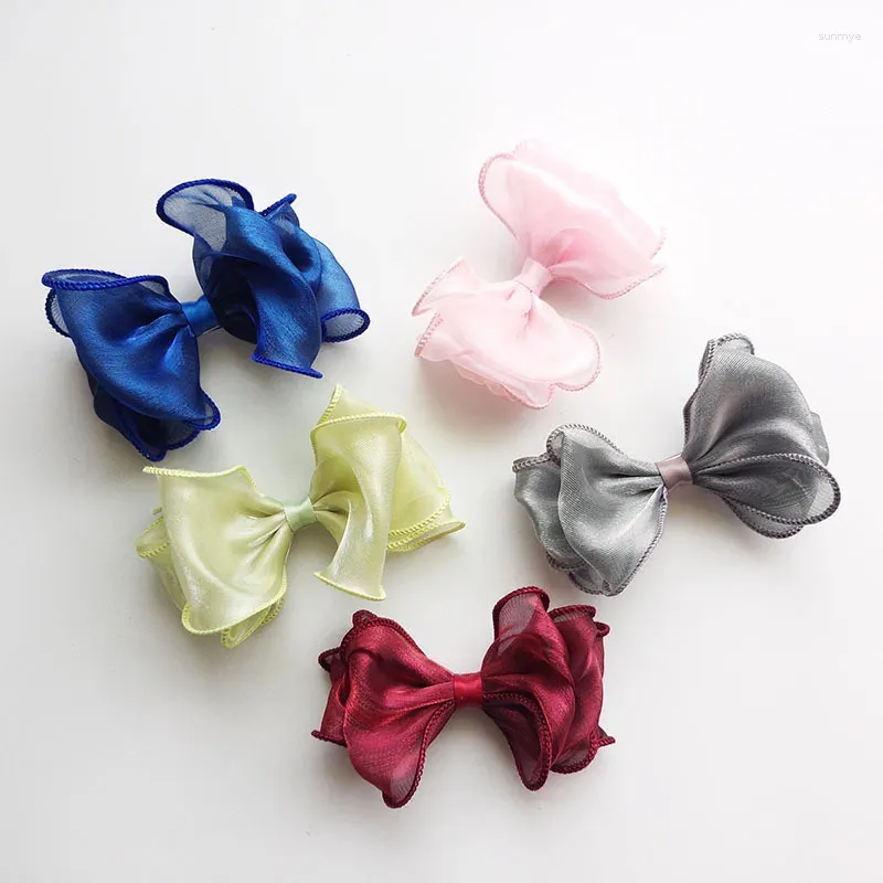 Hair Accessories Wholesale Boutique 30pcs Fashion Cute Organza Bow Hairpins Solid Kawaii Bowknot Clips Princess Headwear