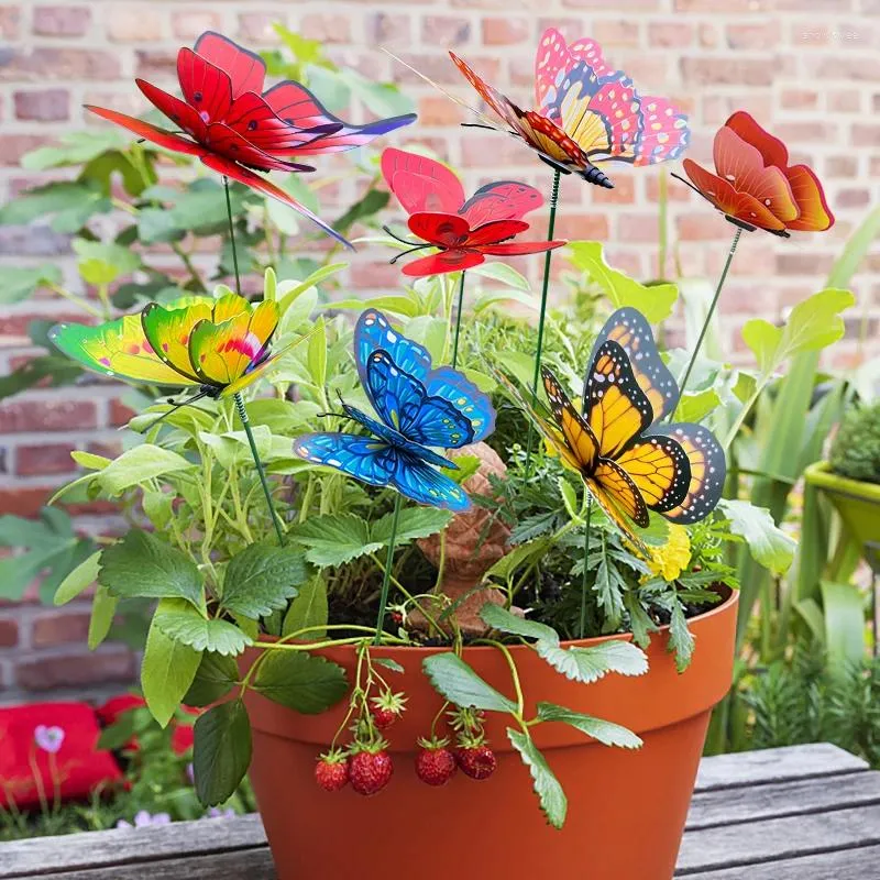 Garden Decorations 10pc Colorful Whimsical Butterfly Stakes Outdoor Yard Planter Flower Pots Gardening Decoration Simulation Stake