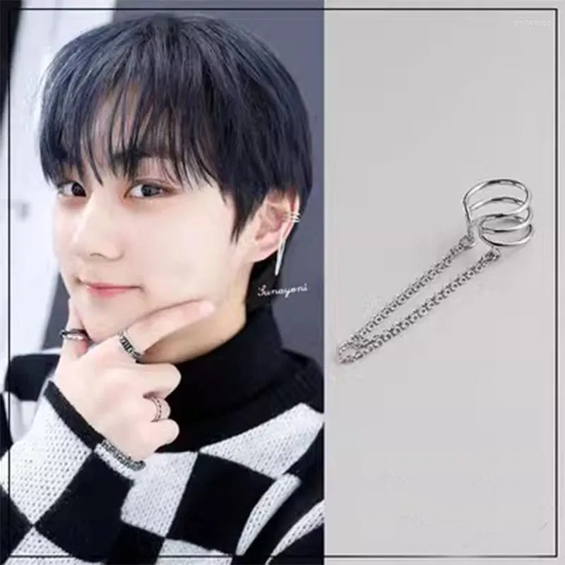 Rückseiten-Ohrringe K-Gruppe JUNGWON Gleicher Stil mit dreiadriger Kette mit Quastenmanschette ohne Piercing Ohrknochen-Clip-Ohr für Fans Engene