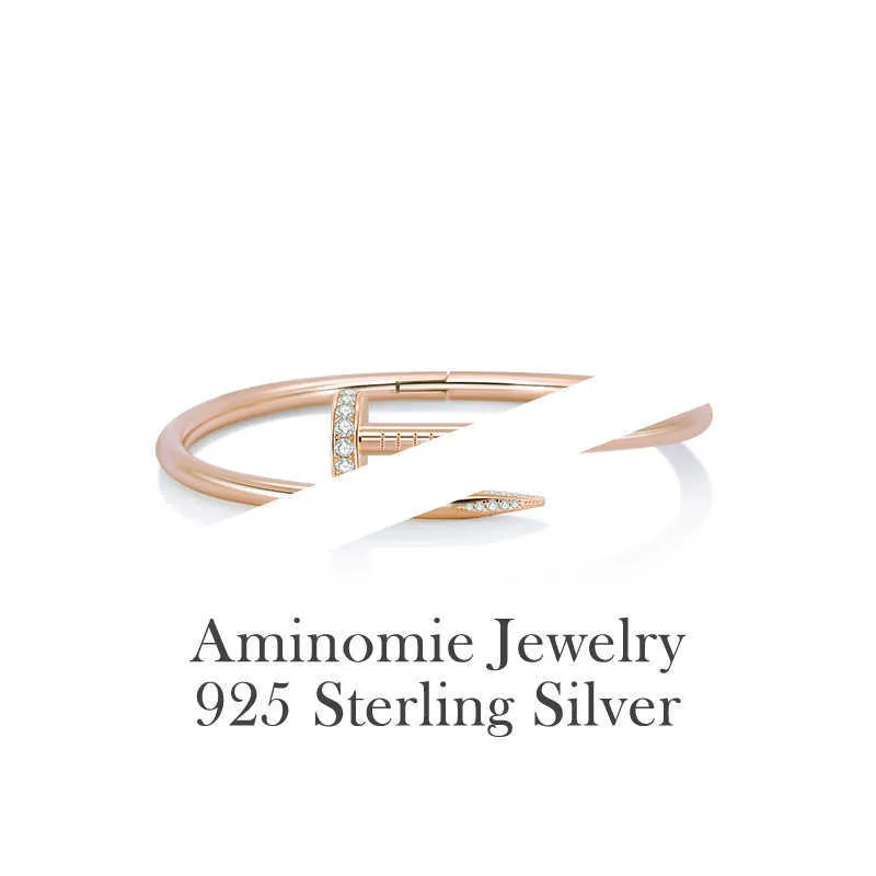 Klasyczna S925 Sterling Srebrna modna diamentowa bransoletka paznokciowa dla kobiet w stylu wysokiej jakości w stylu mniejszościowym w stylu High Grade Pating 18k Gold Spersonalizowany IVOO