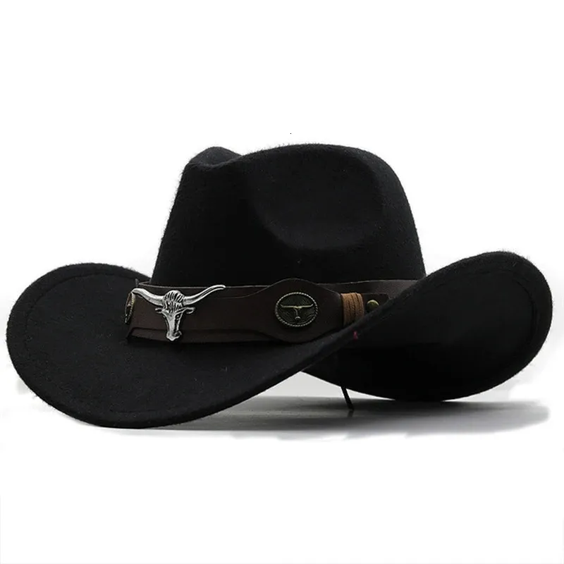 Chapéu de cowboy ocidental rolo borda cowgirl boné cowboy jazz fedora chapéus de feltro com faixa de vaca para mulheres homens crianças 240103