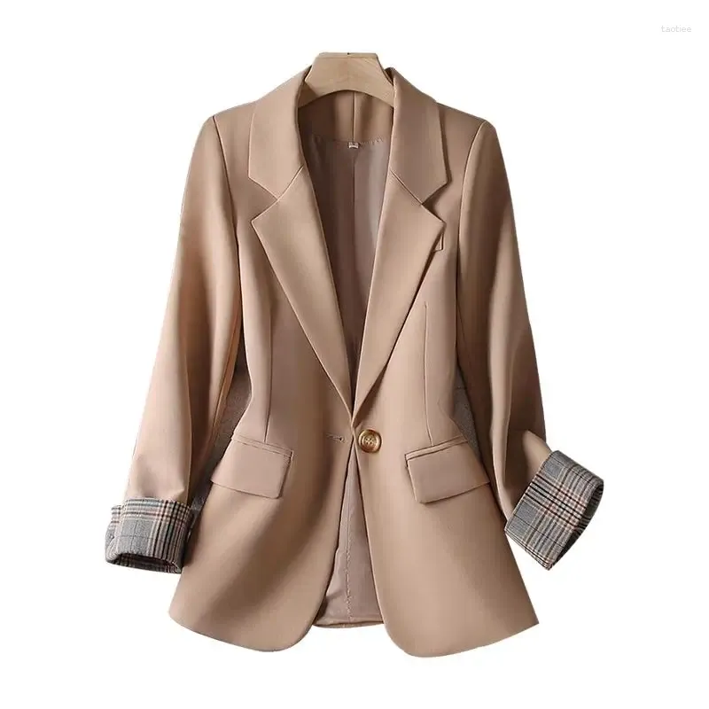 Costumes pour femmes, manteau bloc de couleurs à la mode pour printemps et automne 2024, Version coréenne, coupe cintrée, Blazer polyvalent à un bouton