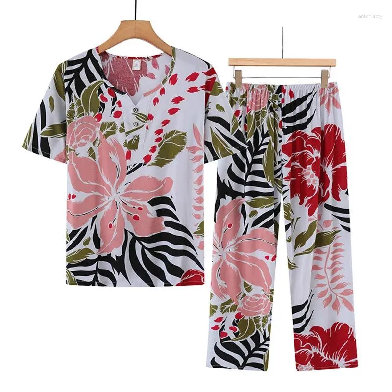 Women's Tracksuits Fdfklak Summer Mom Gift Short-sleeved Ankle-length Trousers Women Two-piece Clothing 4XL Big Size Suit Conjuntos Cortos