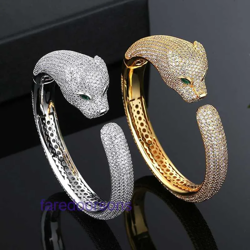 Fashion Car tires's Bracelets for sale Leopard Head Bracelet Open Full Diamond 2024 New Light Luxury Money Dominant Ring Green Eyes Have Original Box