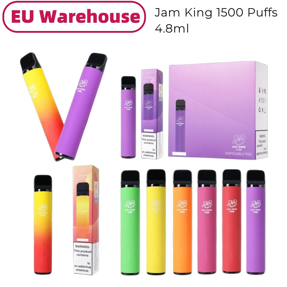 Jam King EU Stock Vapes 1500 Puffs 4,8 ml E-Liquid Einweg-E-Zigarette 12 Geschmacksrichtungen 850 mAh Batterie Vape Carts Mesh Coil Vaporizer 20 mg Nic vs. Fumot Randm Tornado