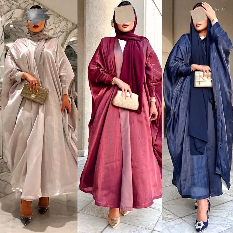 Etnische kleding 2024 Arabische Mode Dubai Bescheiden Moslim Heldere Zijde Satijn Vleermuis Mouw Gewaad Midden-Oosten Abaya Jalabiya Kaftan Vest