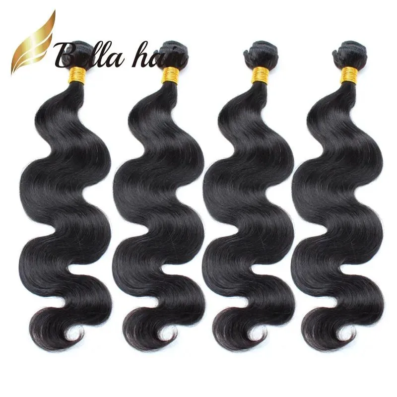 Wefts Bella Hair100未加工のブラジルの拡張自然色の髪織り4バンドル9a波状の体の波