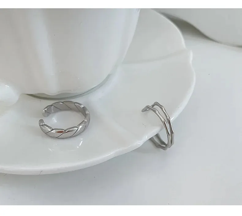 S925 Sterling Silver Bamboo Knot Open Index Finger Ring with Female Minority Design Versatile Thai Silver Plain Ring DR37 240103