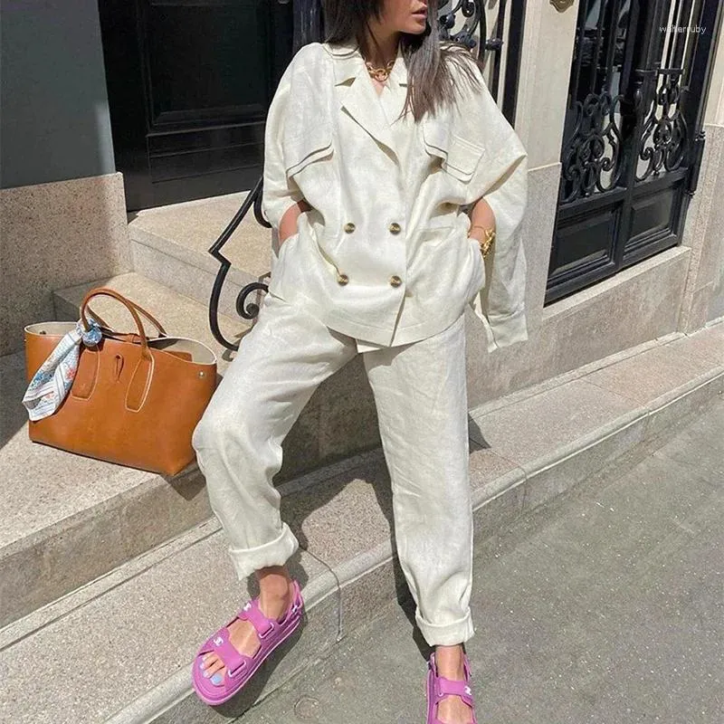 Women's Pants Temperament Fashion Casual Solid Color Two-piece Cutaway Long-sleeved Jacket High-waist Straight-leg Suit