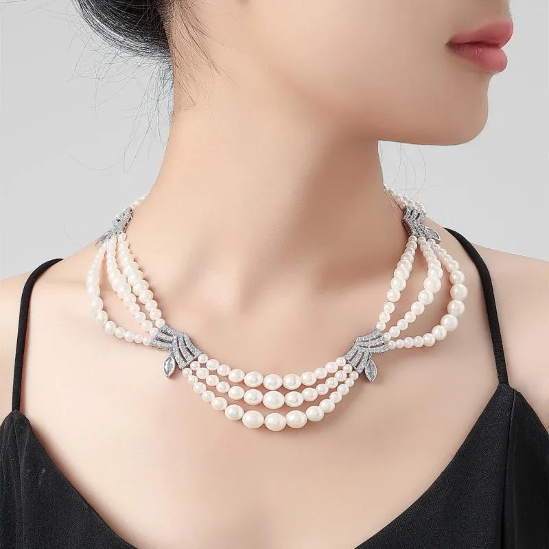 Цепочки в винтажном стиле, цепочка на ключицы, модное многослойное жемчужное ожерелье для женщин