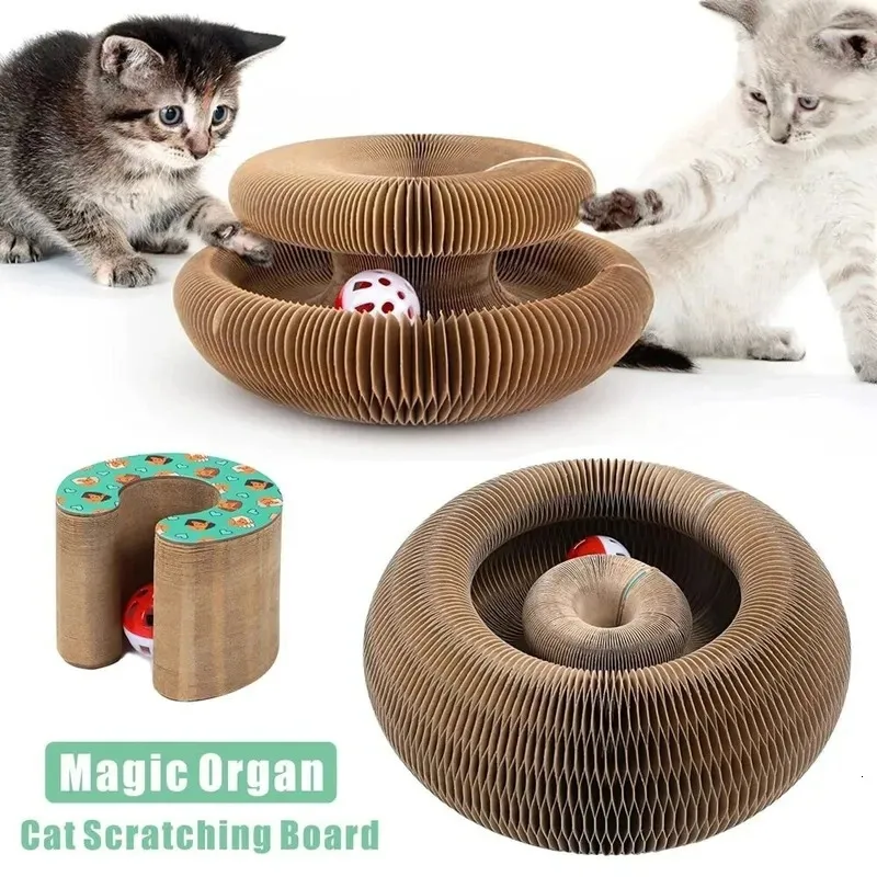 Cat Scratch Board Magic Organ Cat Toy Scratch Board Round Corrugated Scratching Post Cat Climbing Frame Grinding Claw Cat Toys 240103