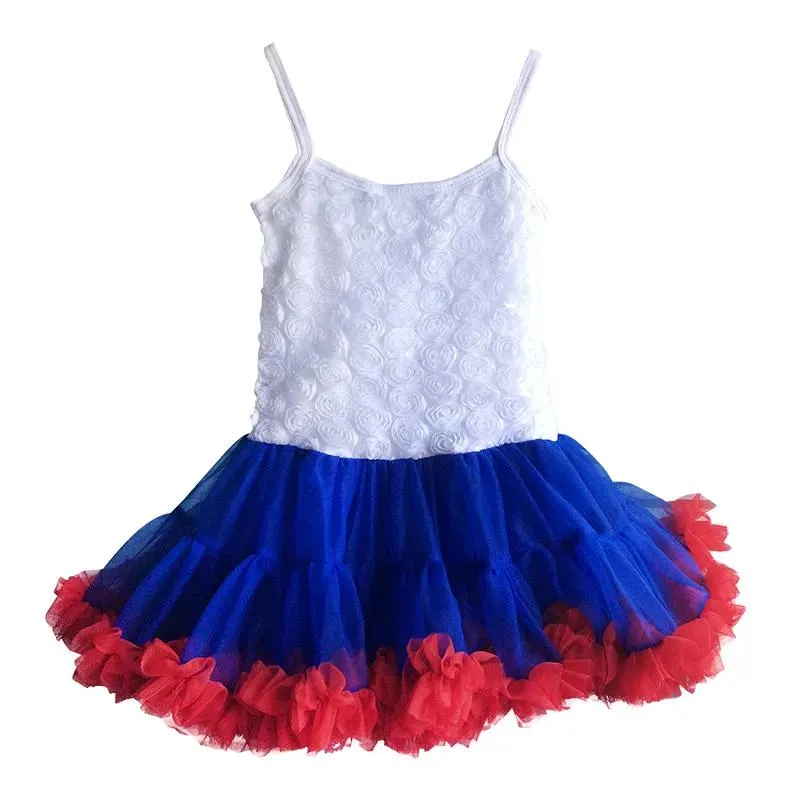 Abiti per bambini Abiti per ragazze 4 luglio Bambini Bianco Blu Rosso Floreale Rosa Tulle Torta Abiti Vestiti per ragazze