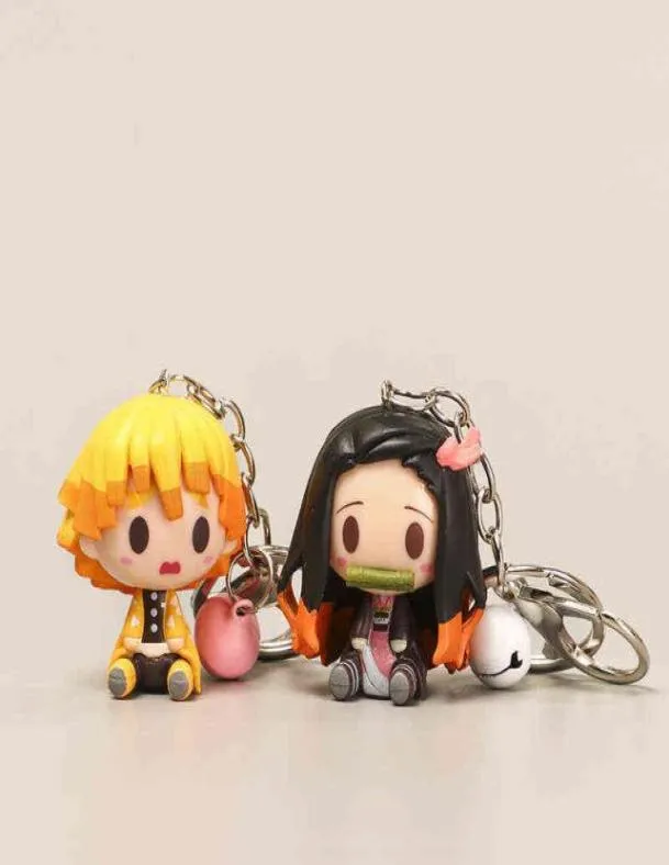 Anime Sleutelhanger Schattige Nezuko Tanjirou Inosuke Zenitsu Figuur 3D Speelgoed Sleutelhanger Sleutelhanger Sieraden Accessoires Fans Geschenken G2204215820616