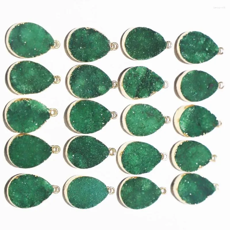 Naszyjniki wiszące naturalne klejnot klejnot wisior Zielony kryształowy złoty nakarunek krawędzi DIY biżuteria akcesoria hurtowe 6pcs Uruchomienie