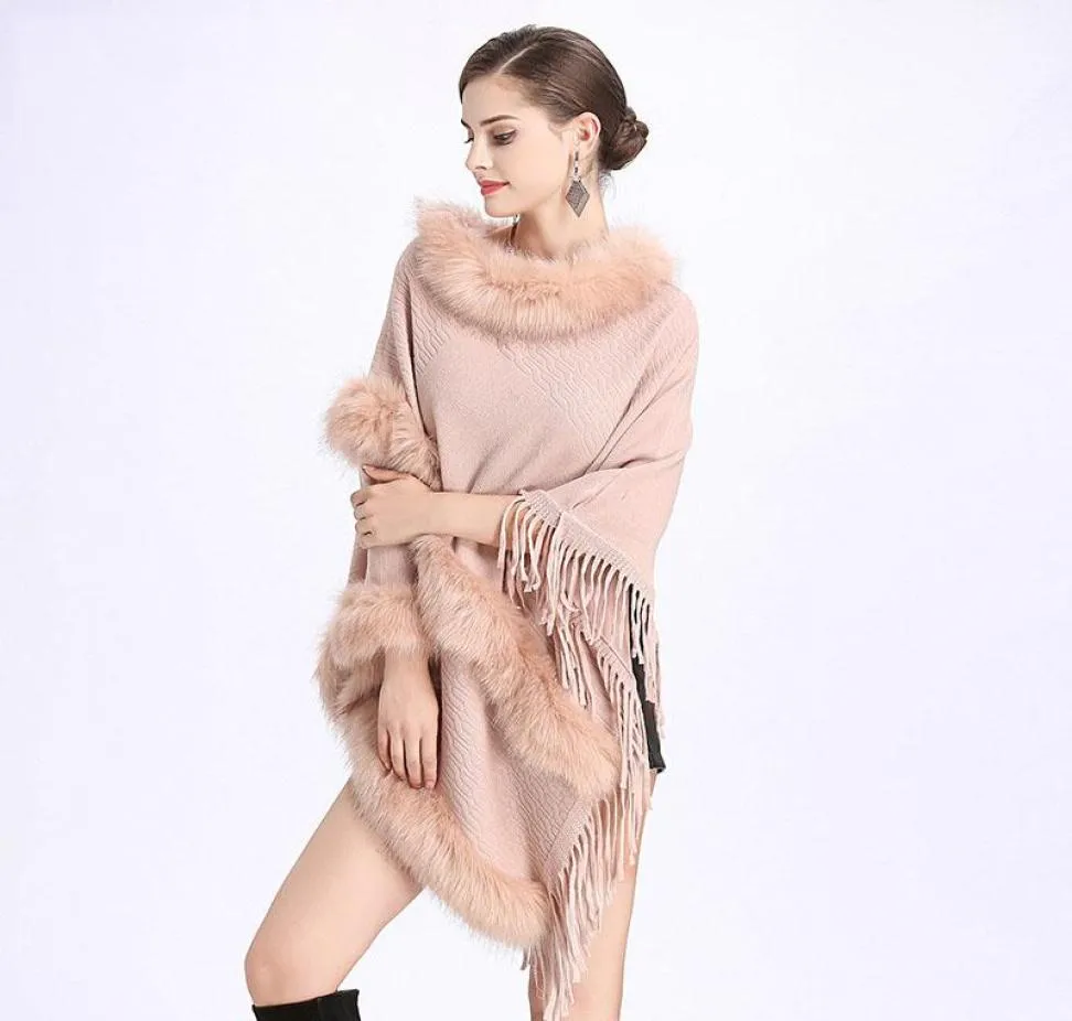 Women Fur Shawl With Tassel Sweater Poncho Faux Stole Femme Fausse Mujer Falso Pelaje Chal Scarves6950101