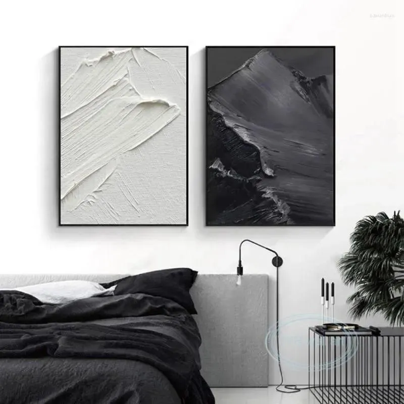 Dipinti Dipinti Texture in bianco e nero Minimalista Avanzato dipinto a olio astratto fatto a mano Wall Art Canvas Decorazione Poster Soggiorno