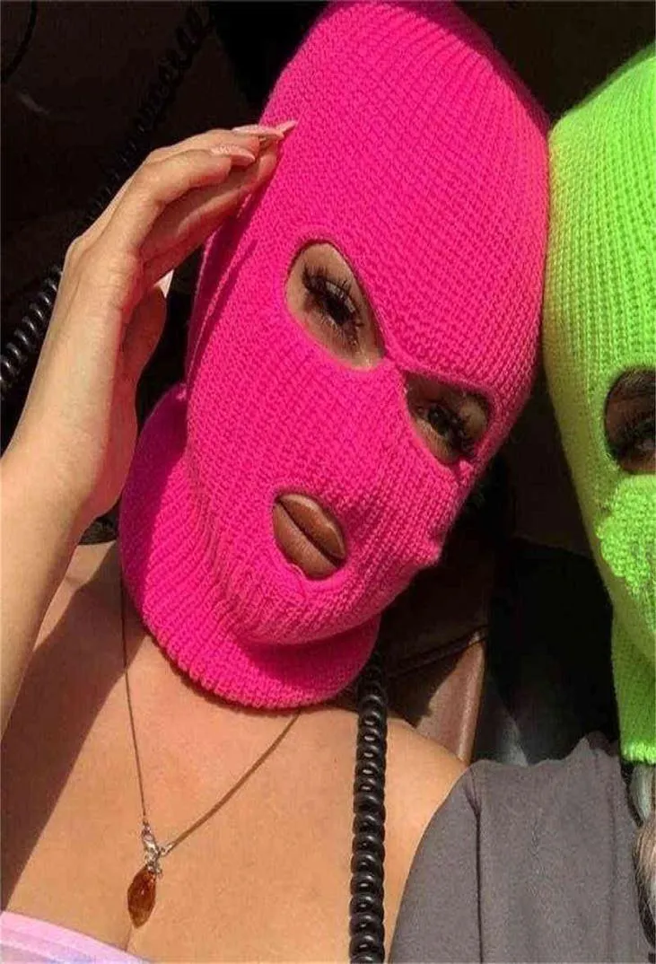 2021 neue Volle Gesicht Abdeckung Ski Maske Hut 3 Löcher Balaclava Armee Taktische CS Winddicht Stricken Beanies Motorhaube Winter Warme unisex Caps7523075