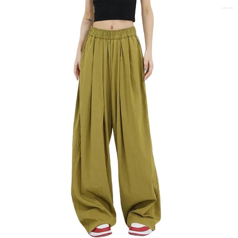 Pantaloni da donna Douhoow Pantaloni da spiaggia a vita alta elastici lunghi tinta unita larghi casual da donna Pantalon Femme