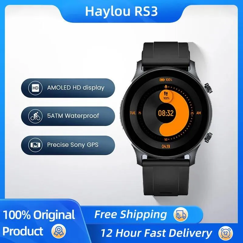 Jackets Original Haylou RS3 LS04 스마트 워치 AMOLED 디스플레이 GPS 시계 5ATM 방수 심박수 SPO2 Smartwatch 남성 및 여성