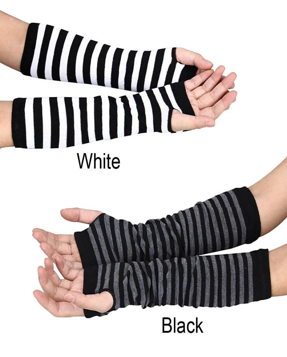 2020 New Fashion Unisex Hand Long Gloves Stripe Pattern Knitted Wrist Arm Fingerless Winter Gloves Soft Keep Warm7063701