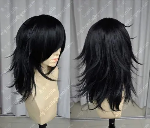 Wigs Cos black Medium straight cosplay wig