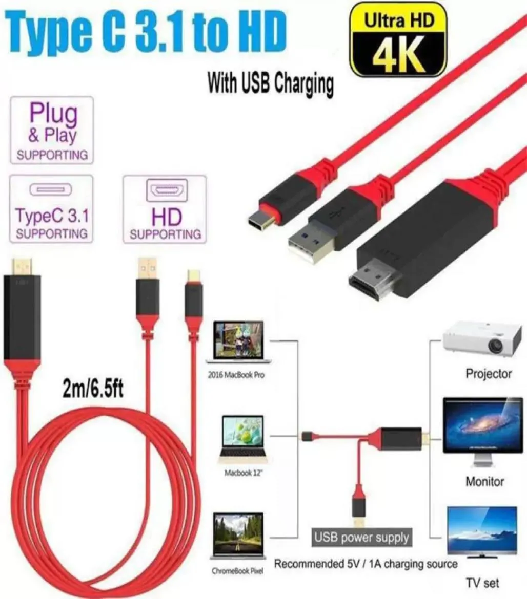 2M USB 31 USB C para HD Cabo TypeC para HD Conversor 4K 30Hz HD Gráficos de Vídeo Externos Adaptador de Cabo Estendido8036247