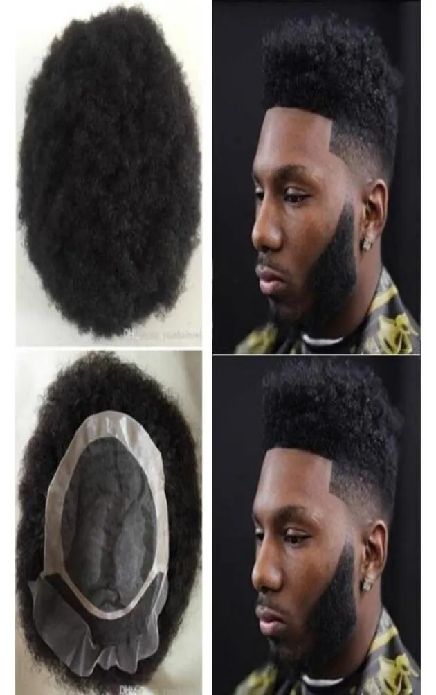Apliques de cabelo afro para homens, unidade de renda frontal com mono npu toupee indain virgem remy, substituição de cabelo humano para homens negros 4222829